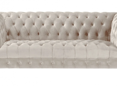 Chesterfield Beige Samt Couch Luxus Polster Möbel Sofa mit Knöpfen Dreisitzer